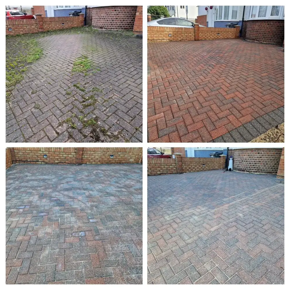 Pressure washing and sanding block paving in Acton, West London – after cleaning by URBNX