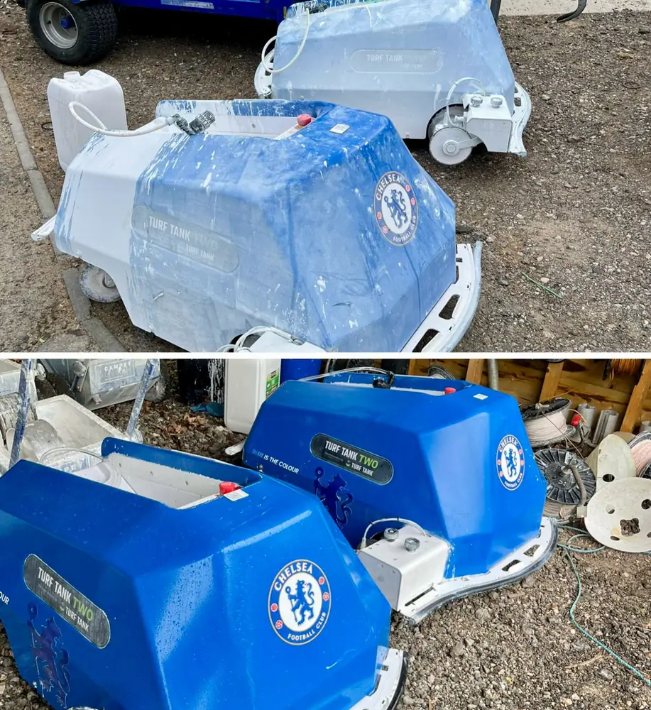 Chelsea FC Turf Tank Two robots before and after Bio-Circle cleaning