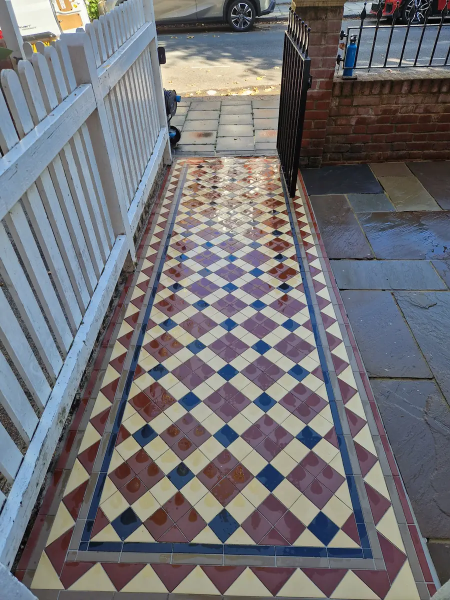 Victorian tile path after cleaning in Chiswick, W4