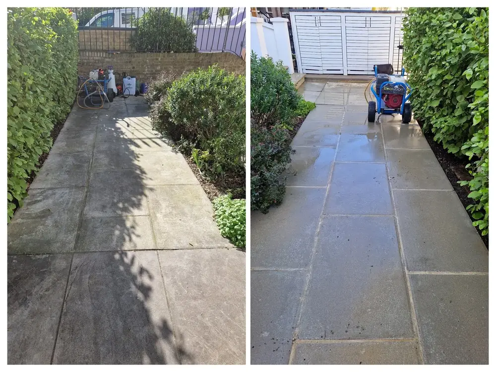 Pressure washing front path in Notting Hill, West London – after cleaning by URBNX