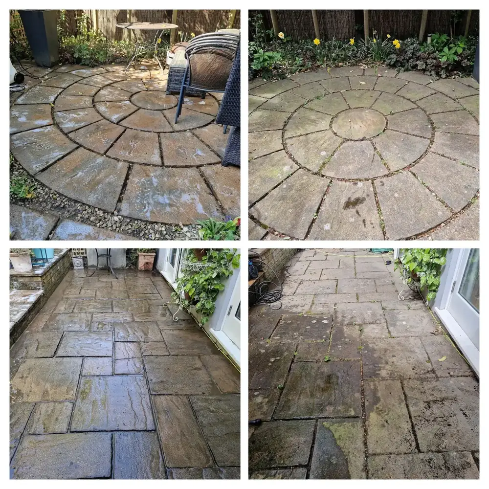 Pressure washing garden patio in Notting Hill, West London – before and after by URBNX