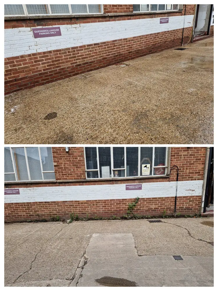 Commercial concrete yard in Park Royal before and after pressure washing