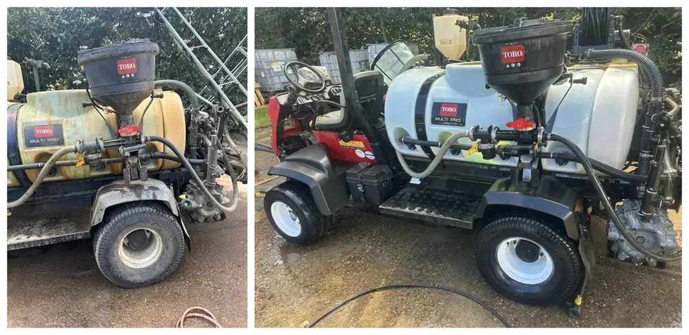 Toro Multi Pro 5800 sprayer before and after Bio-Circle cleaning