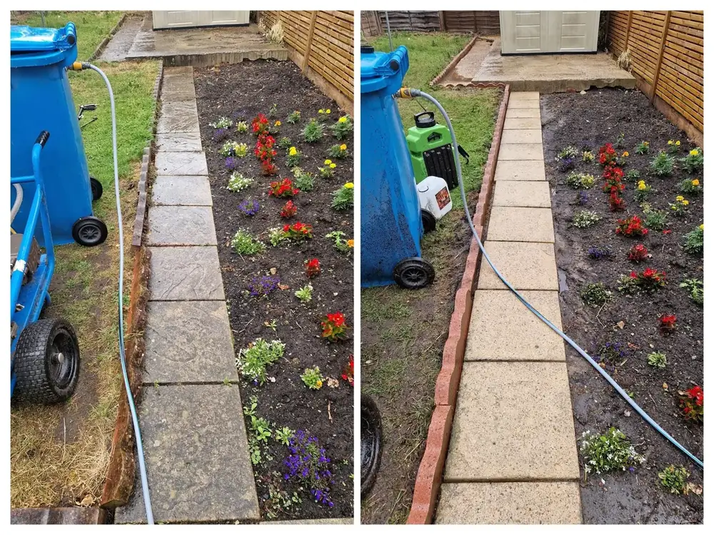 Pressure washing garden path in Twickenham, West London – before and after by URBNX