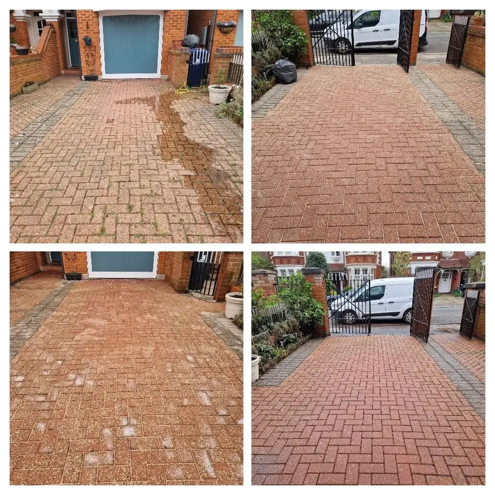 Pressure washing and sanding block paving in Ealing, West London – before and after by URBNX