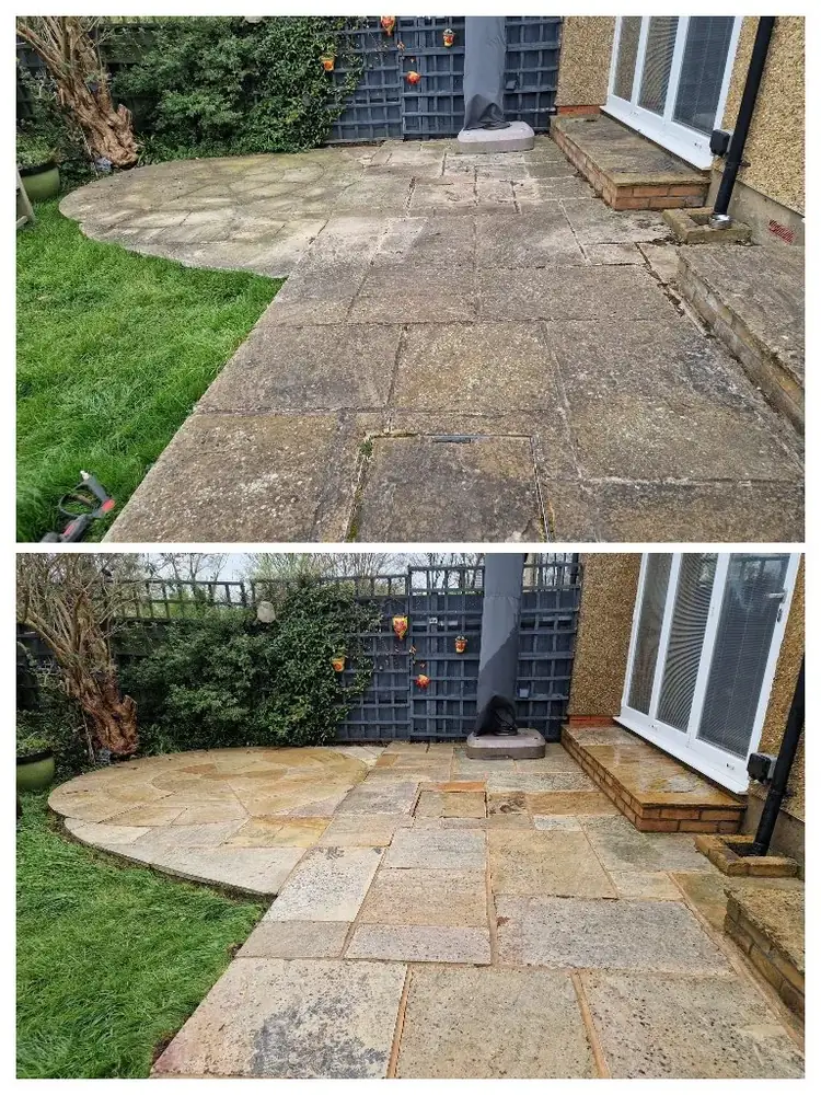 Pressure washing patio in Hanwell, West London – before and after by URBNX