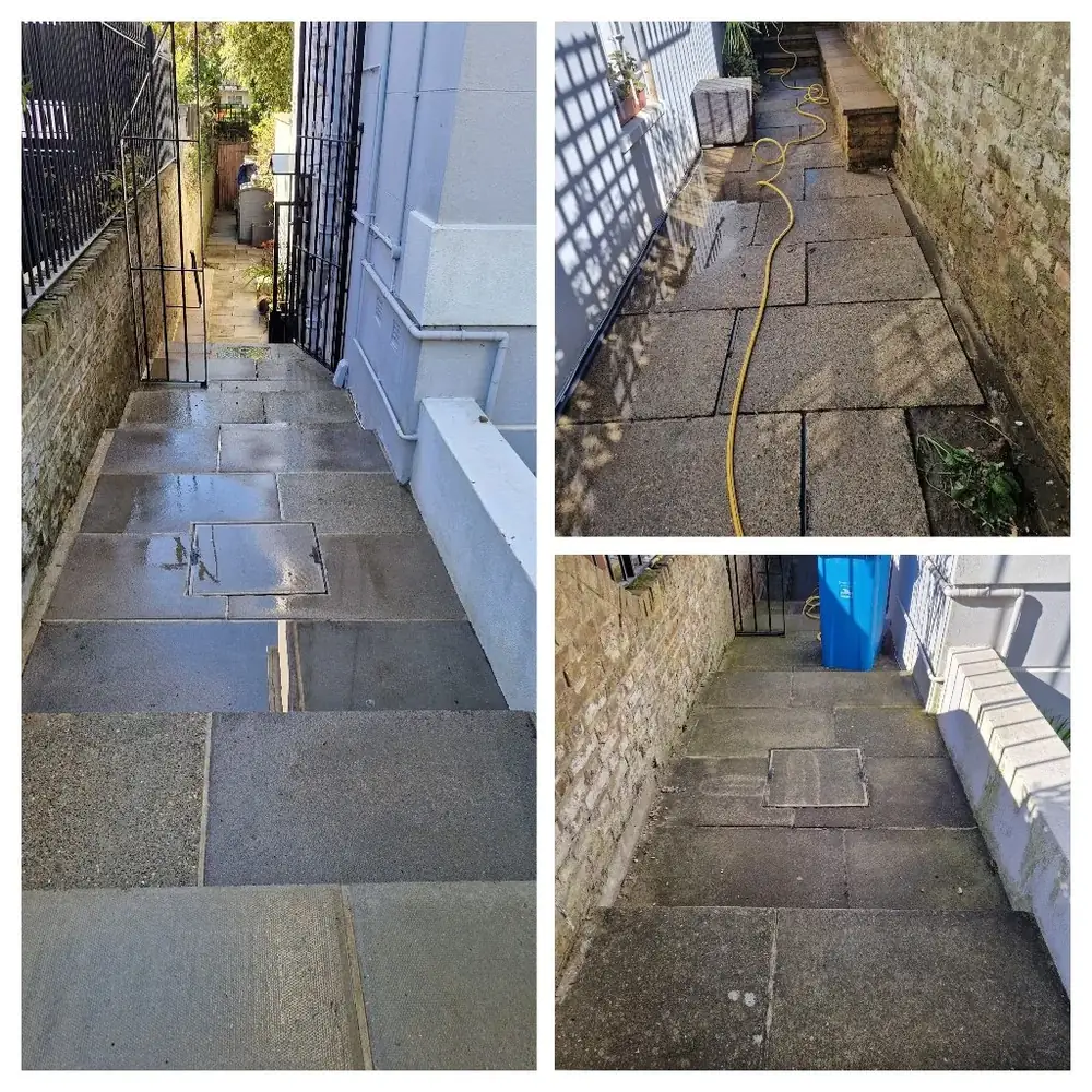 Pressure washing paving slabs in Notting Hill, West London – before and after by URBNX