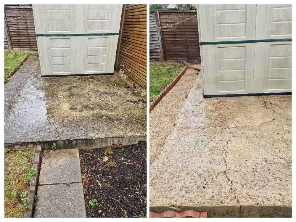 Pressure washing concrete in Twickenham, West London – before and after by URBNX